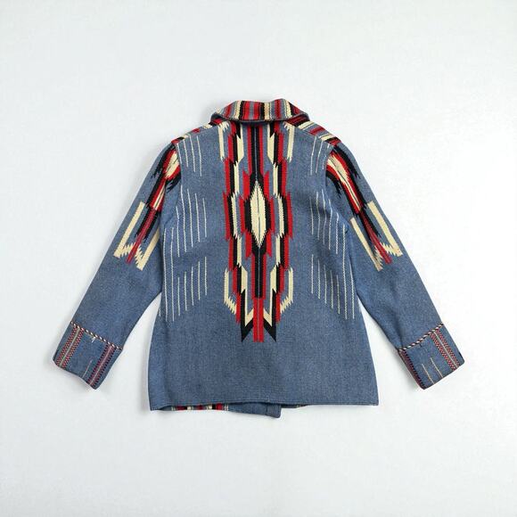Vintage 1940s Chimayo Blanket Ganscraft Jacket Coat Wool Southwest Native Blue - Picture 1 of 16